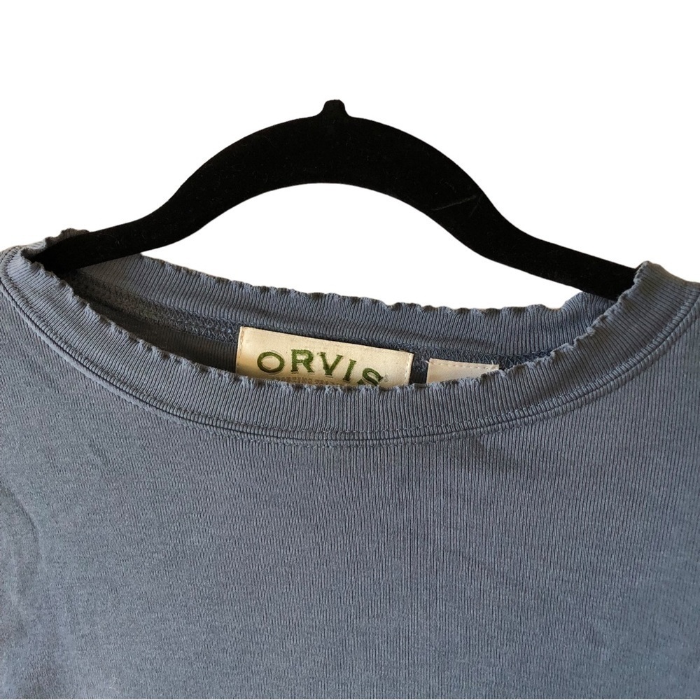 Orvis Pullover Cotton Top Women M Slate Blue Lettuce Hem Neck and Sleeve - Picture 2 of 7